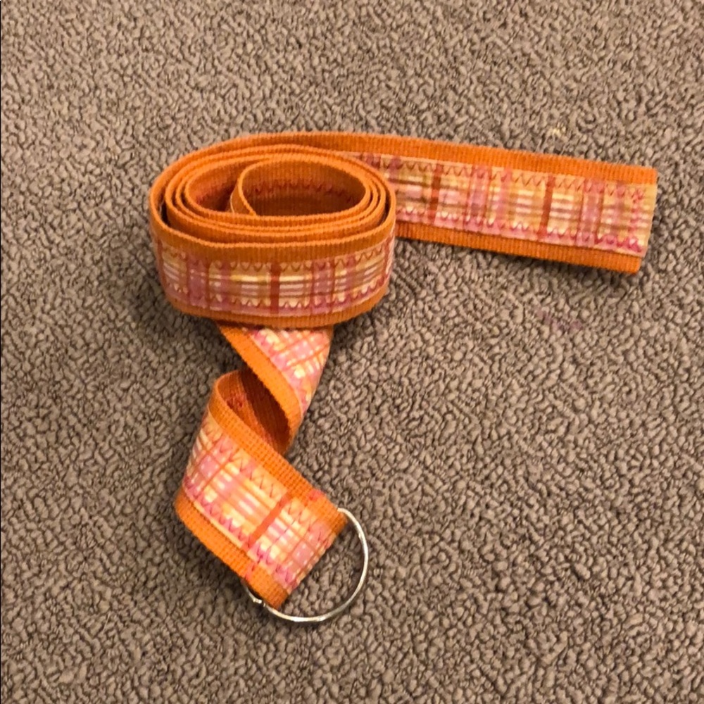 Vintage preppy orange pastel checkered plaid ribbon canvas adjustable ring belt